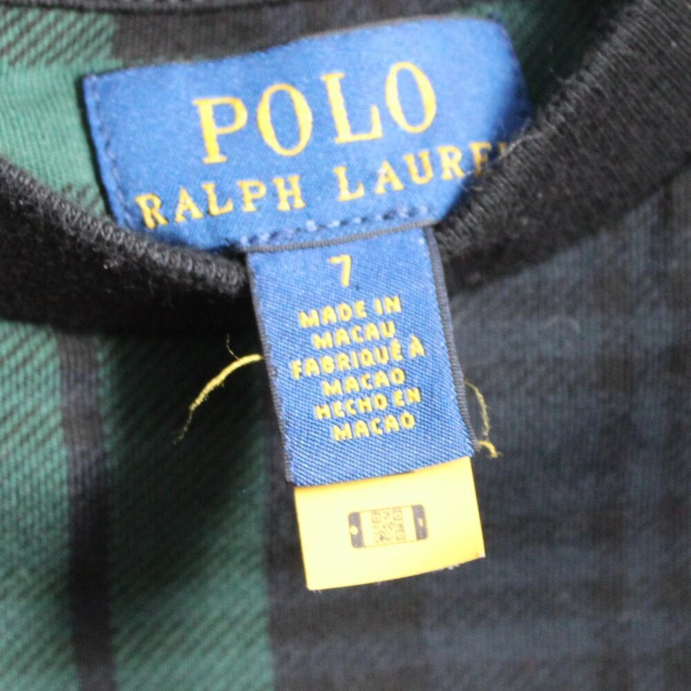 Polo Bear Green Navy Plaid Cotton Jersey Short Sleeve Tee T-Shirt Boys Size 7 - Picture 4 of 5